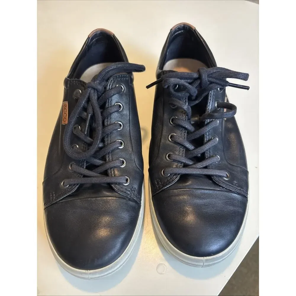 ECCO Shoes Size 41, Black Leather Soft Low Top Casual Walking Sneakers Comfort